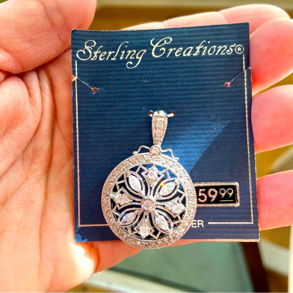Sterling silver marked CZ Victorian Style Pendant - New old stock!